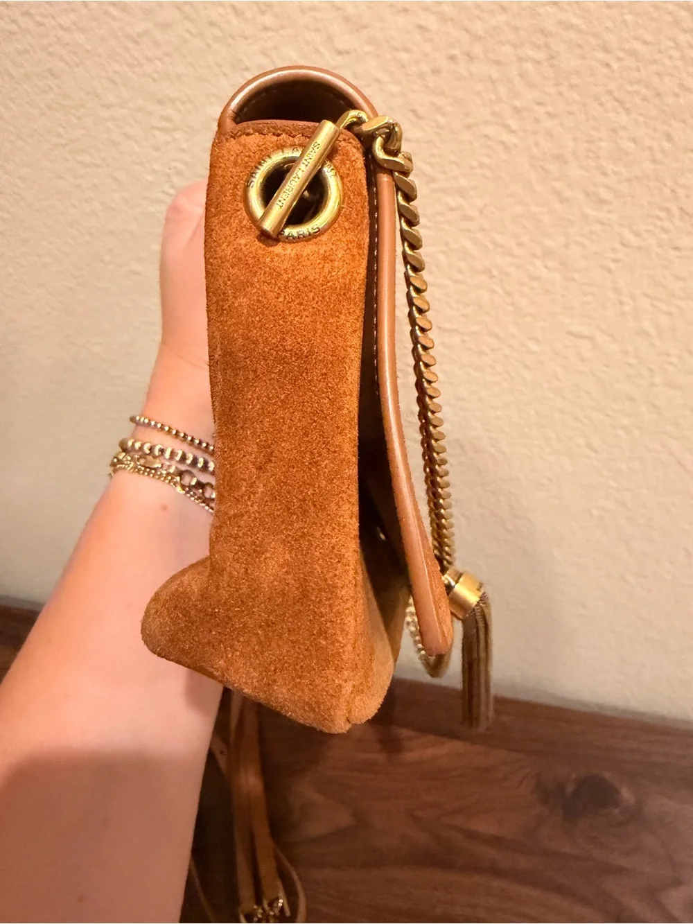Saint Laurent Suede Tassel Chain handbag in Cognac brown